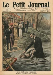 Niezwykła uroczystość, chrzest adwentystów w La Marne, ilustracja z „Le Petit Journal”, dodatek illustre, 24 kwietnia 1910